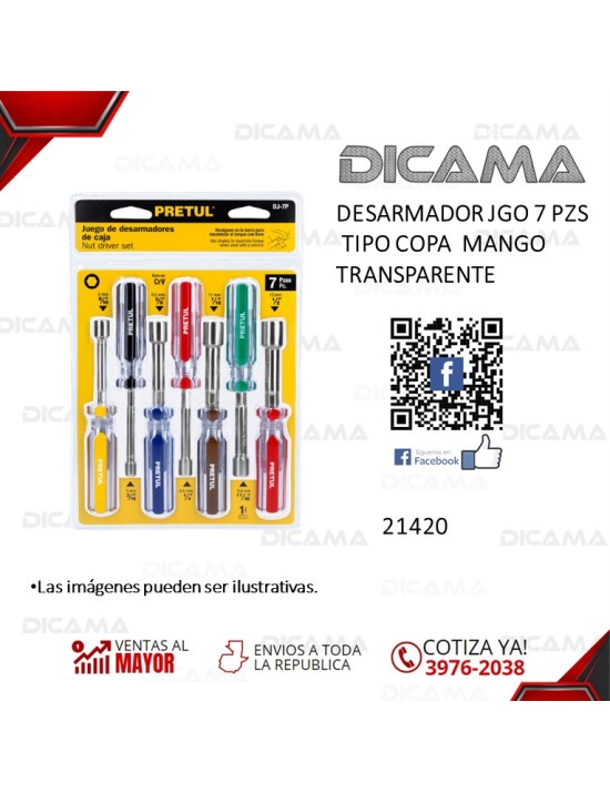 DESARMADOR JGO 7 PZS TIPO COPA  MANGO TRANSPARENTE