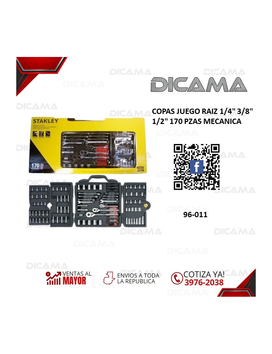 COPAS JUEGO RAIZ 1/4" 3/8" 1/2" 170 PZAS MECANICA