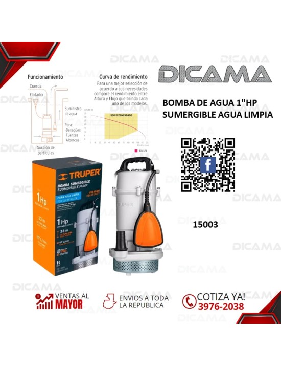 BOMBA DE AGUA 1"HP SUMERGIBLE AGUA LIMPIA