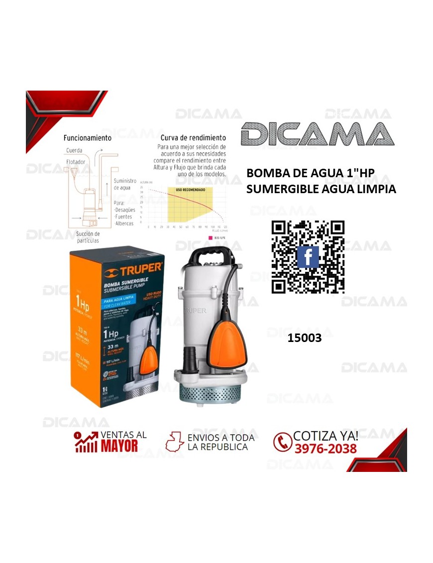BOMBA DE AGUA 1"HP SUMERGIBLE AGUA LIMPIA
