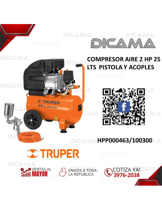 COMPRESOR AIRE 2 HP 25 LTS  PISTOLA Y MANGUERA