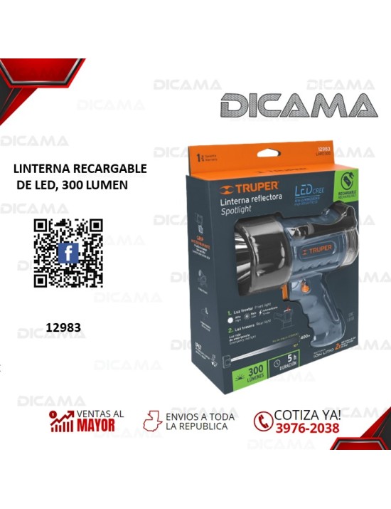 LINTERNA RECARGABLE DE LED, 300 LUMEN
