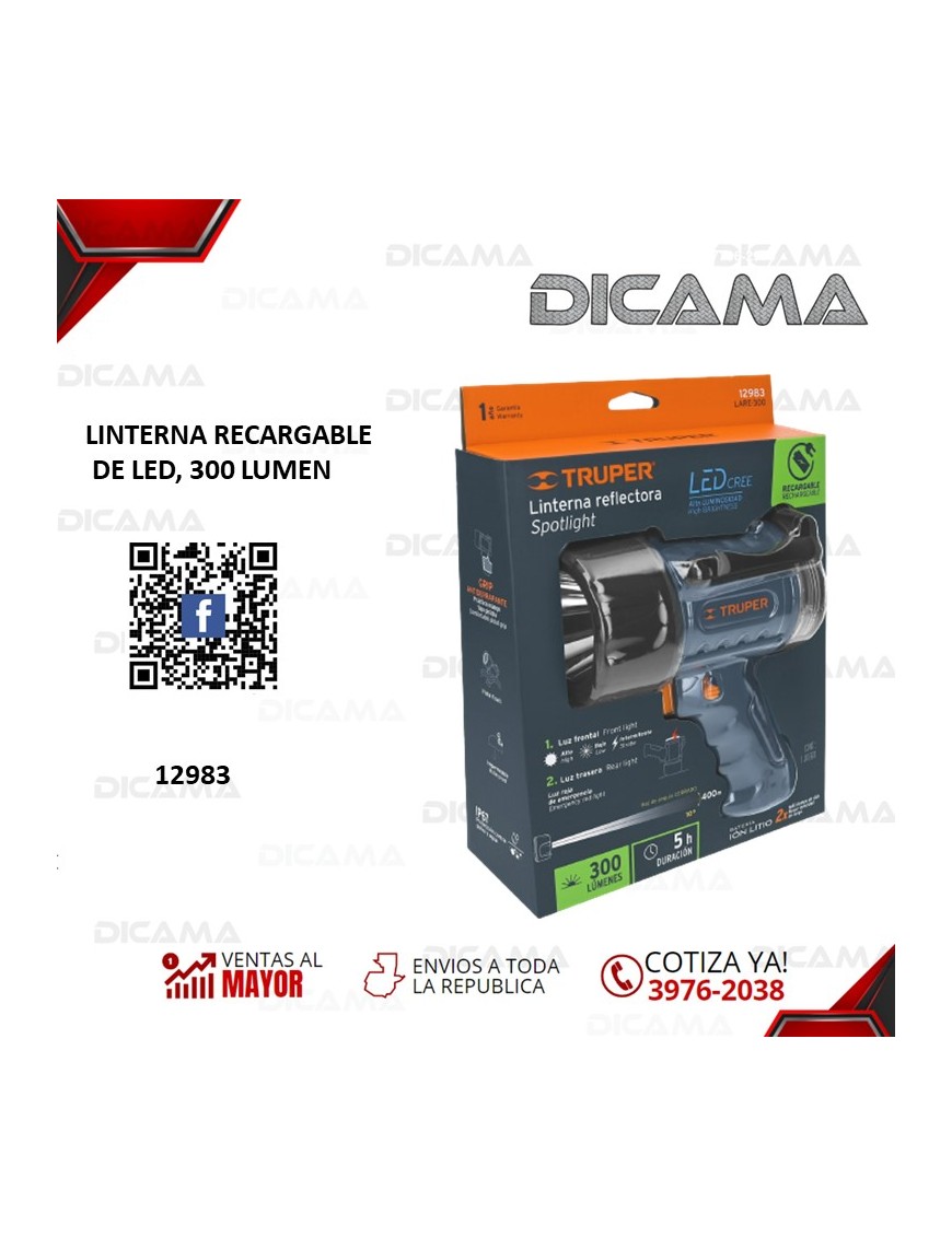 LINTERNA RECARGABLE DE LED, 300 LUMEN