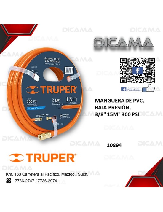 MANGUERA DE PVC BAJA PRESION 3/8" 15M" 300 PSI