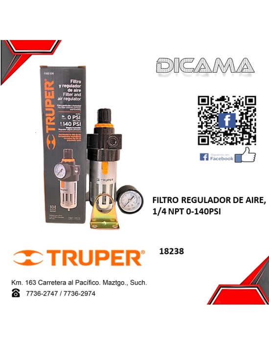 FILTRO REGULADOR DE AIRE, 1/4 NPT 0-140PSI