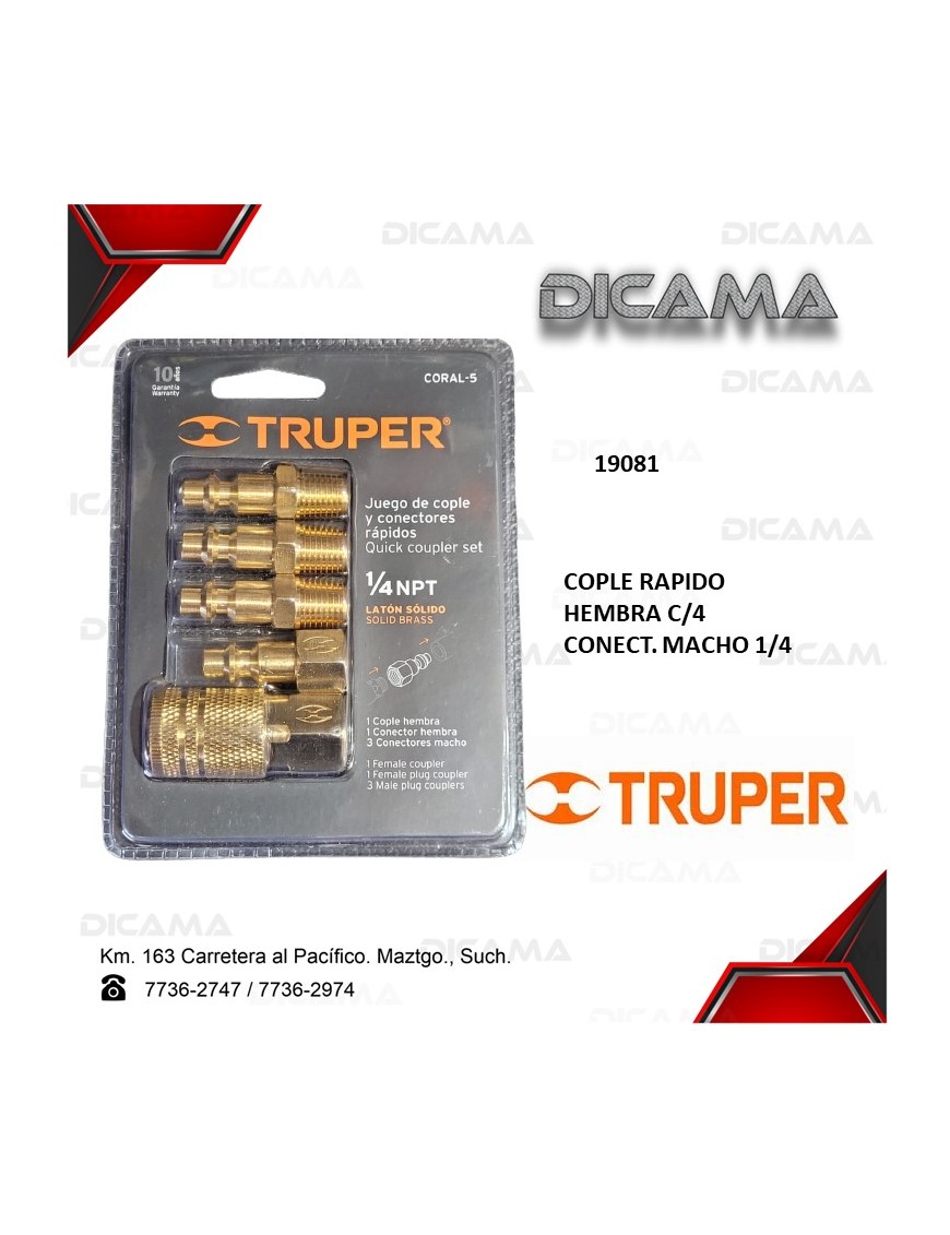 COPLE RAPIDO HEMBRA C/4 CONECT.MACHO 1/4