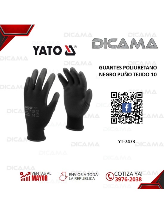 GUANTES POLIURETANO NEGRO PUÑO TEJIDO 10