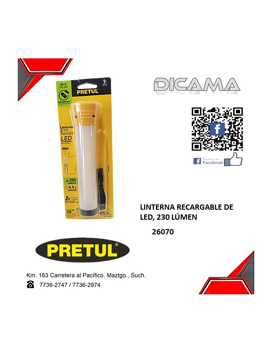 LINTERNA RECARGABLE DE LED, 230 LÚMEN