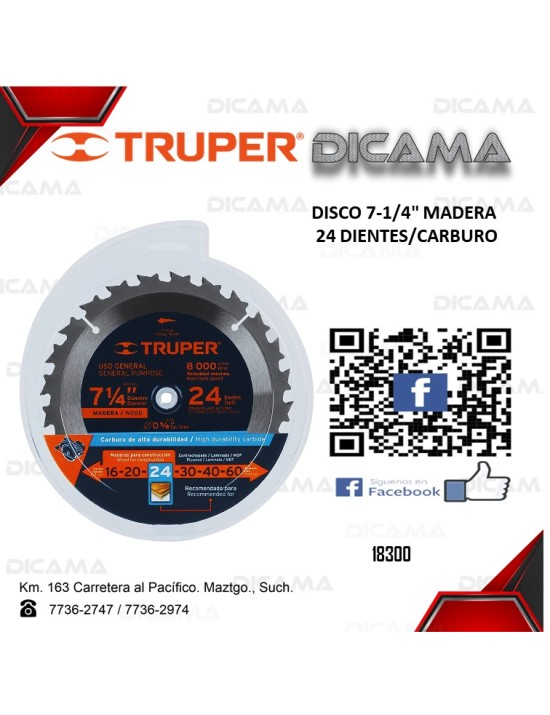 DISCO 7-1/4" MADERA 24 DIENTES/CARBURO