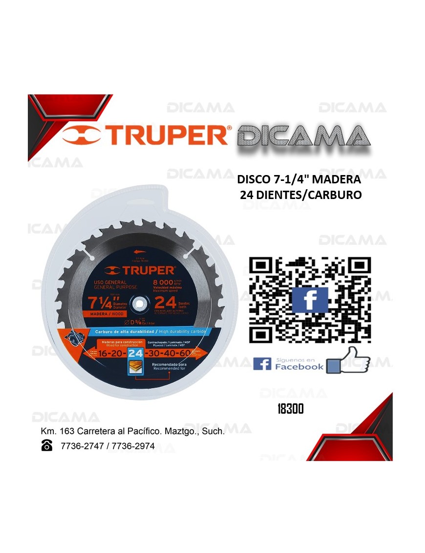 DISCO 7-1/4" MADERA 24 DIENTES/CARBURO