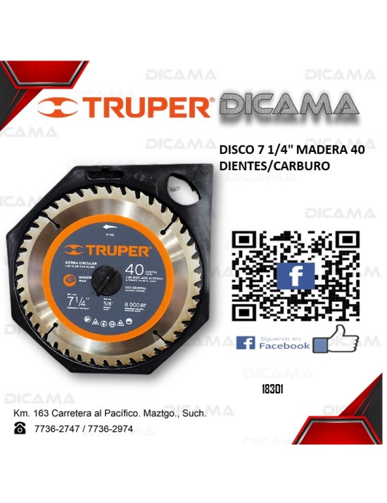 DISCO 7 1/4" MADERA 40 DIENTES/CARBURO-