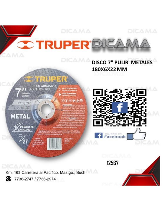DISCO 7" PULIR  METALES 180X6X22 MM