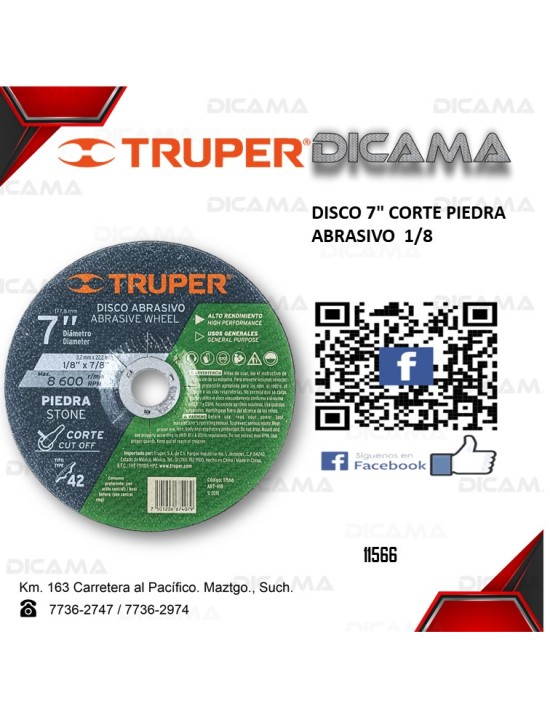 DISCO 7" CORTE PIEDRA ABRASIVO  1/8