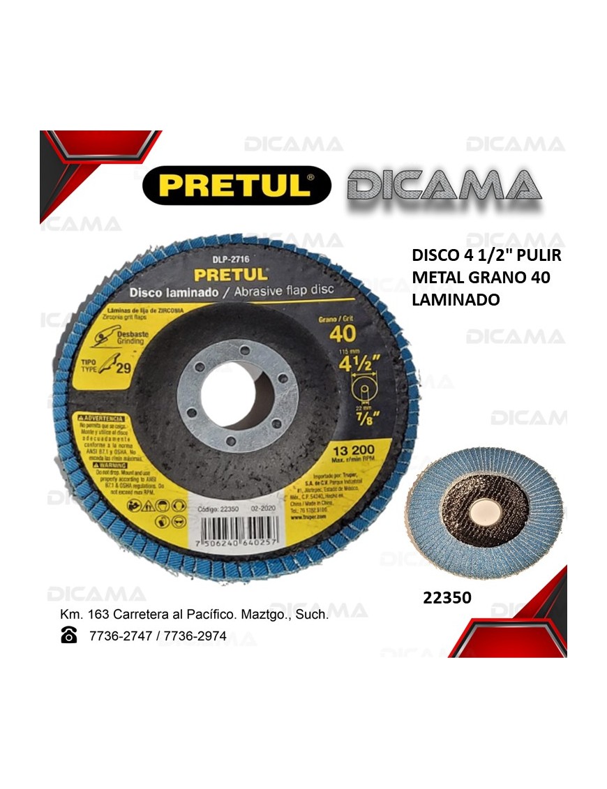 DISCO 4 1/2" PULIR METAL GRANO 40 LAMINADO