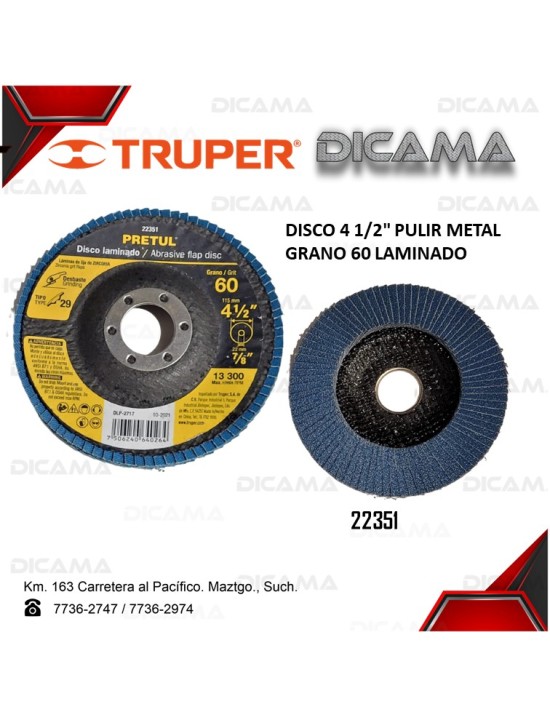 DISCO 4 1/2" PULIR METAL GRANO 60 LAMINADO