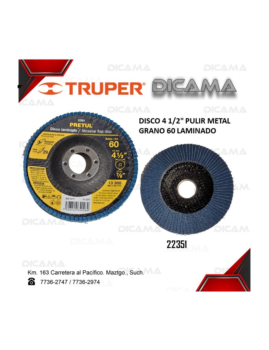 DISCO 4 1/2" PULIR METAL GRANO 60 LAMINADO