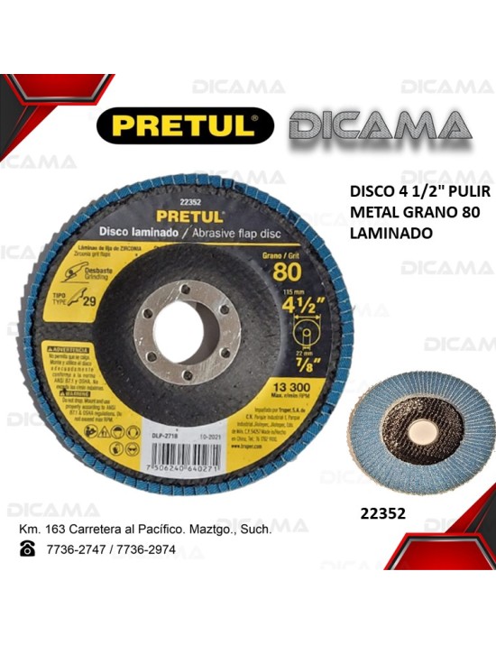 DISCO 4 1/2" PULIR METAL GRANO 80 LAMINADO