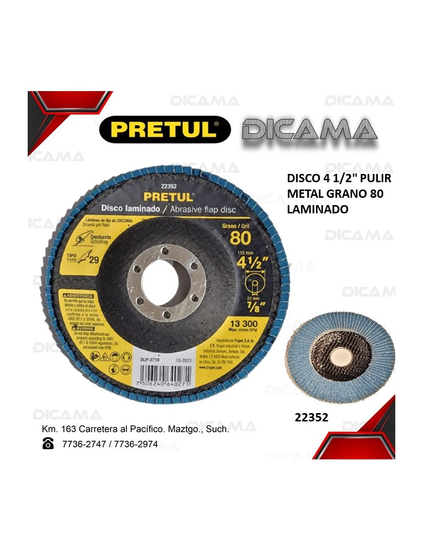 DISCO 4 1/2" PULIR METAL GRANO 80 LAMINADO