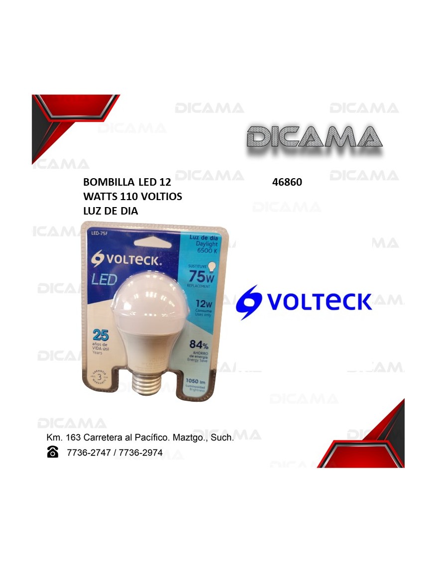 BOMBILLA LED 12 WATTS 110 VOLTIOS LUZ DE DIA