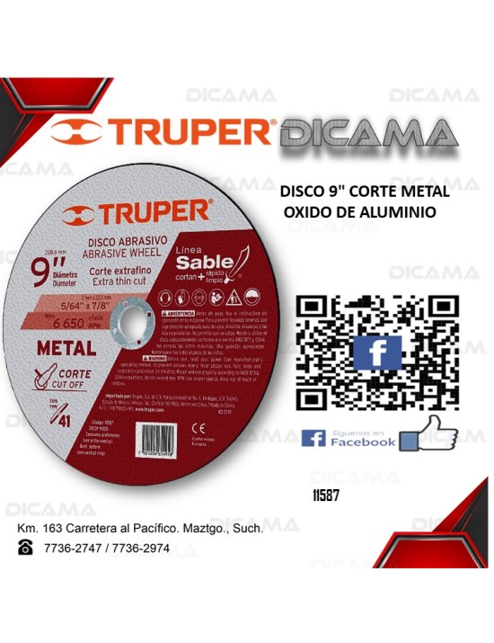 DISCO 9" CORTE METAL OXIDO DE ALUMINIO