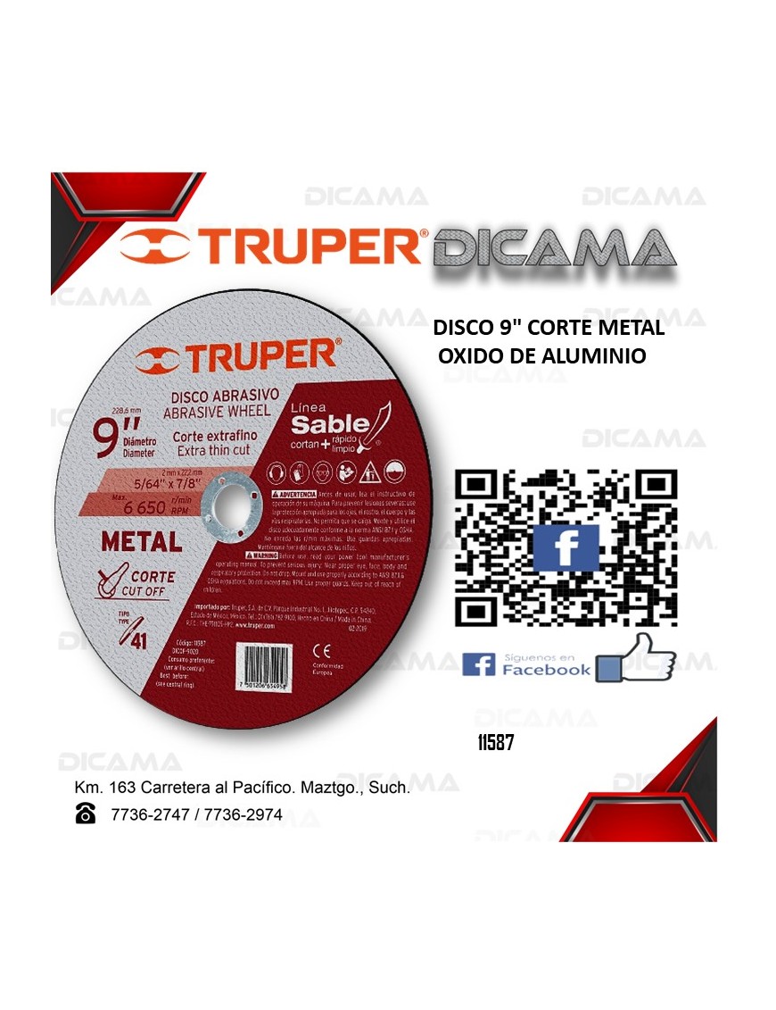 DISCO 9" CORTE METAL OXIDO DE ALUMINIO