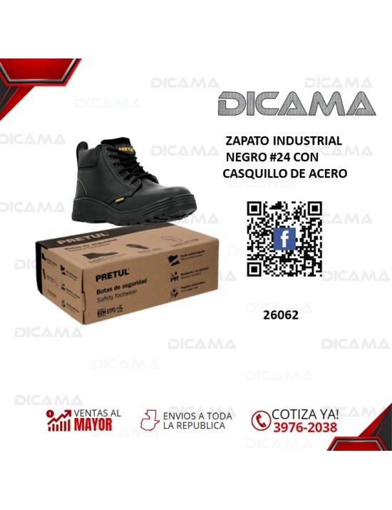 ZAPATO INDUSTRIAL NEGRO #24 CON CASQUILLO DE ACERO