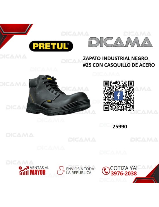 ZAPATO INDUSTRIAL NEGRO #25 CON CASQUILLO DE ACERO