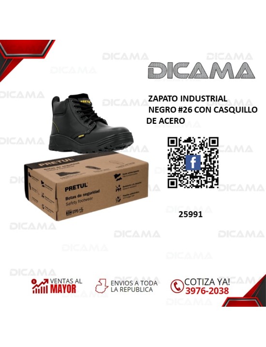 ZAPATO INDUSTRIAL NEGRO #26 CON CASQUILLO DE ACERO