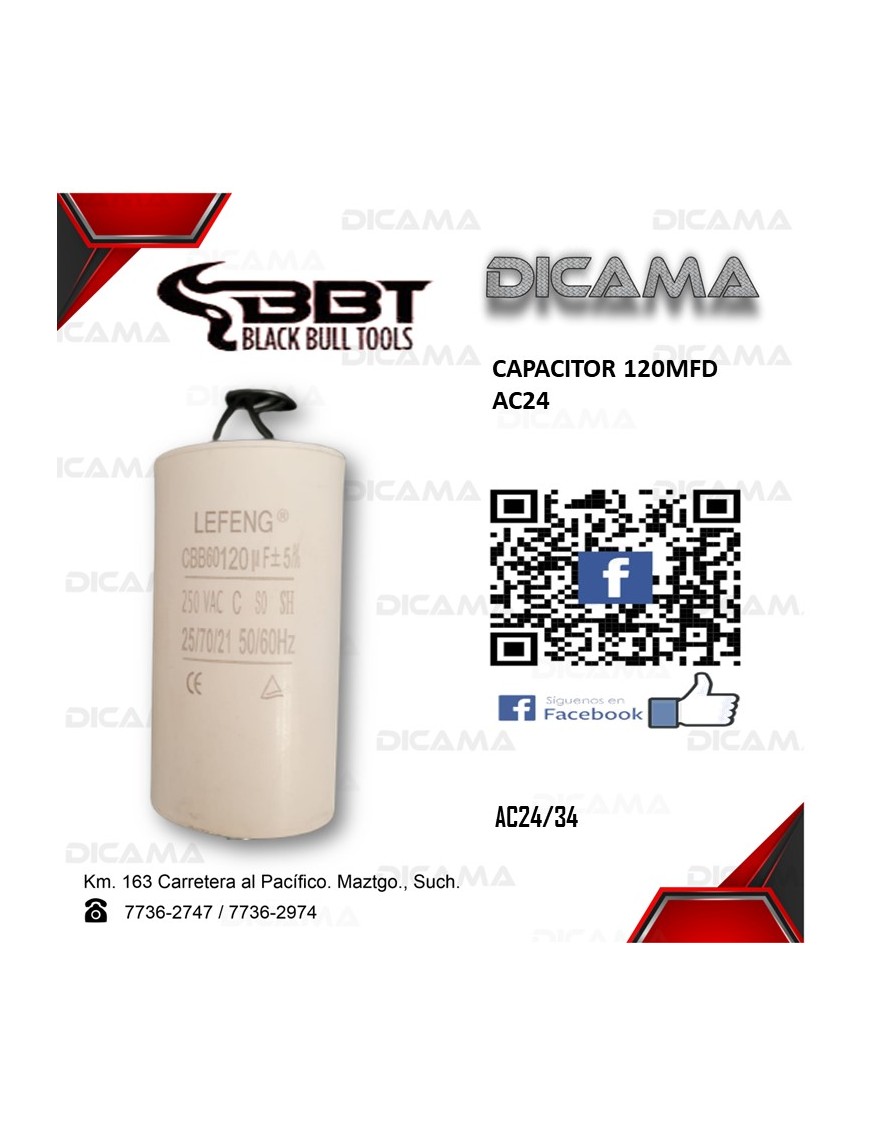 CAPACITOR 120MFD AC24 250 VAC 25/70/21 50/60HZ