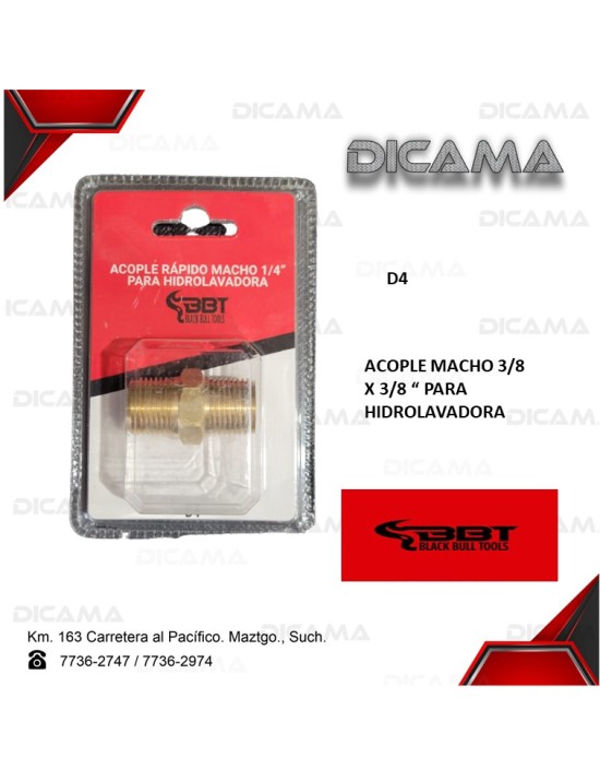 ACOPLE MACHO 3/8X3/8" PARA HIDROLAVADORA