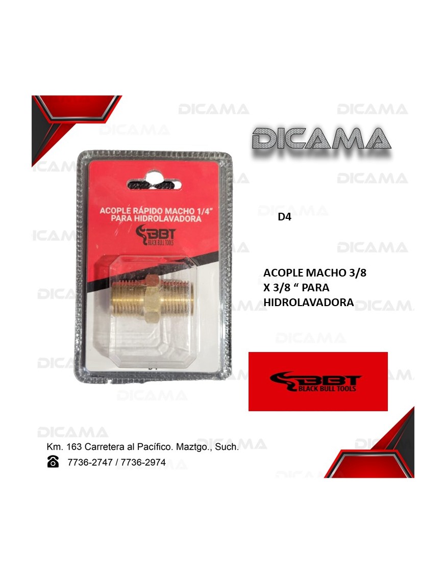 ACOPLE MACHO 3/8X3/8" PARA HIDROLAVADORA
