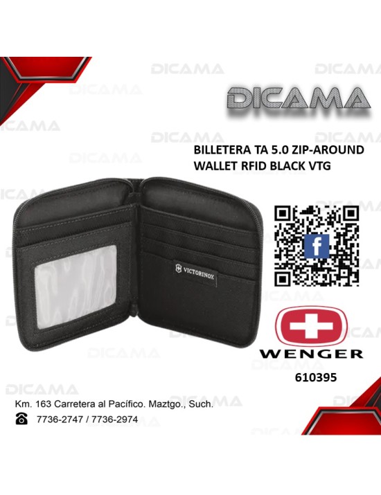 BILLETERA TA 5.0 ZIP-AROUND WALLET RFID BLACK VTG