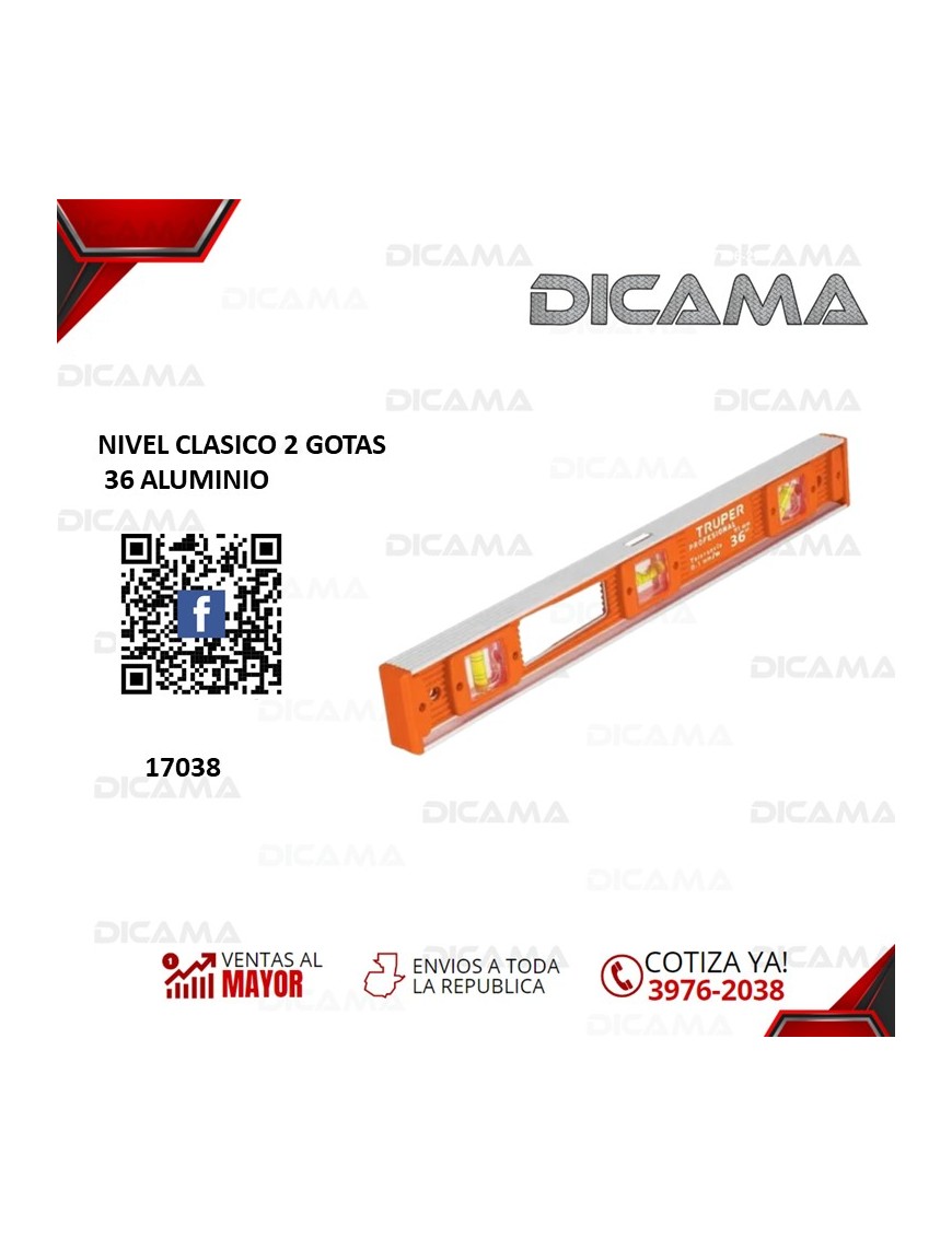 NIVEL CLASICO 36" ALUMINIO 2 GOTAS