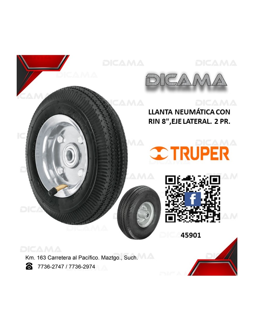 LLANTA NEUMATICA CON RIN 8"EJE LATERAL