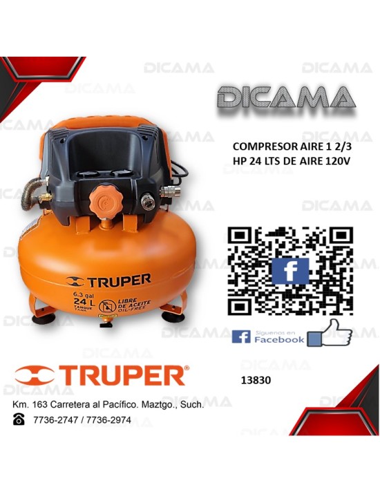 COMPRESOR AIRE 1 2/3 HP 24 LTS DE AIRE 120V