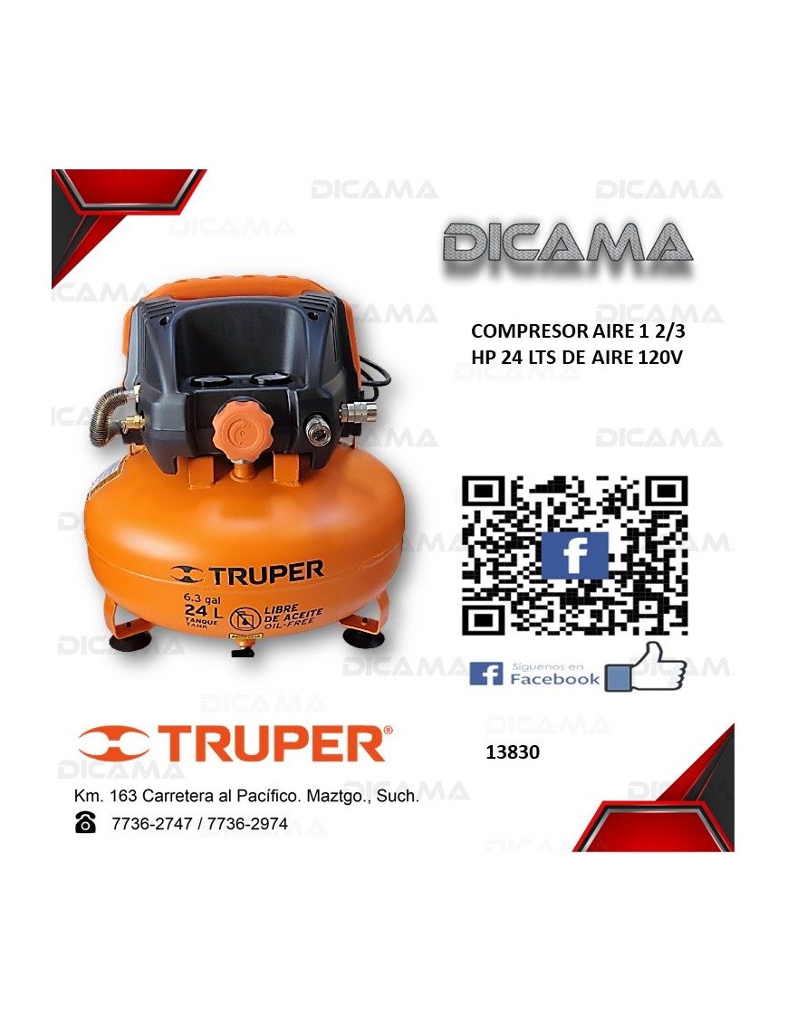 COMPRESOR AIRE 1 2/3 HP 24 LTS DE AIRE 120V