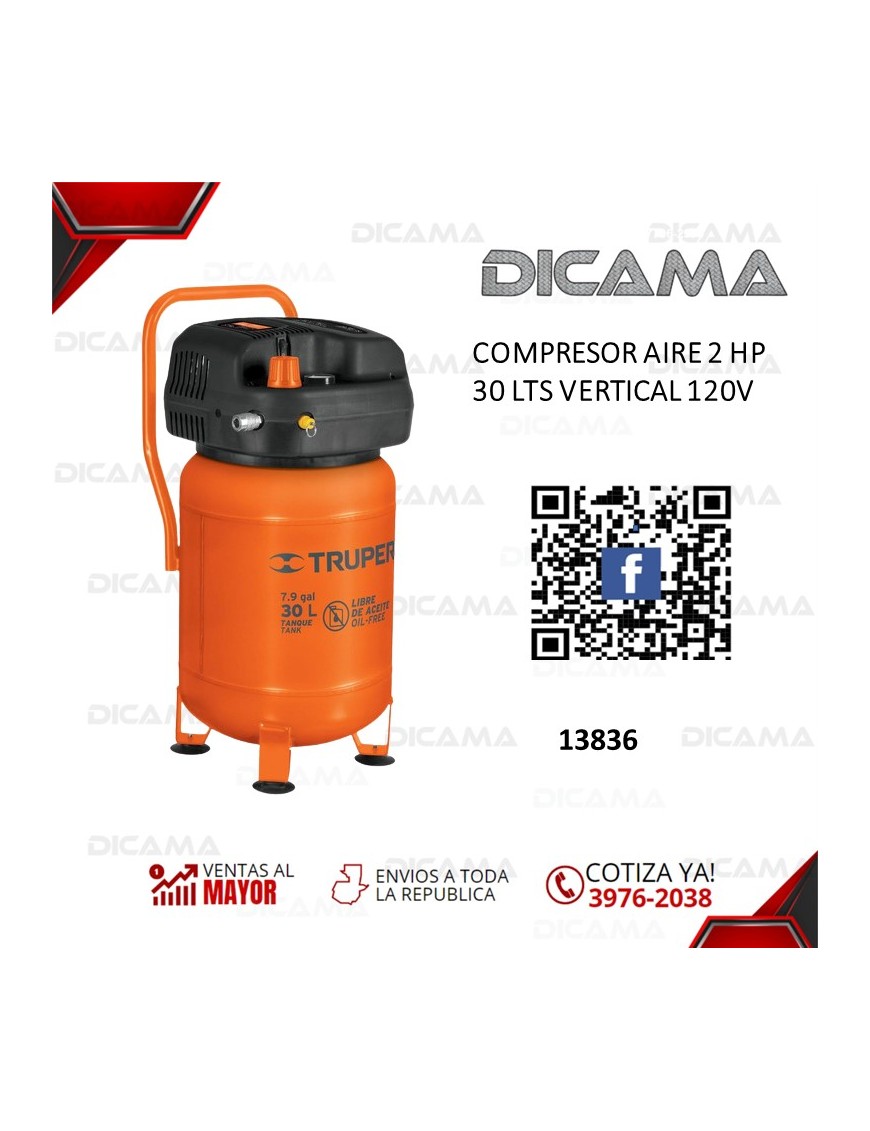 COMPRESOR AIRE 2 HP 30 LTS VERTICAL 120V