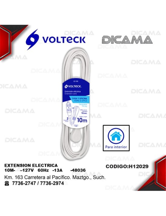 EXTENSION ELECTRICA 10 METROS DE USO DOMESTICO
