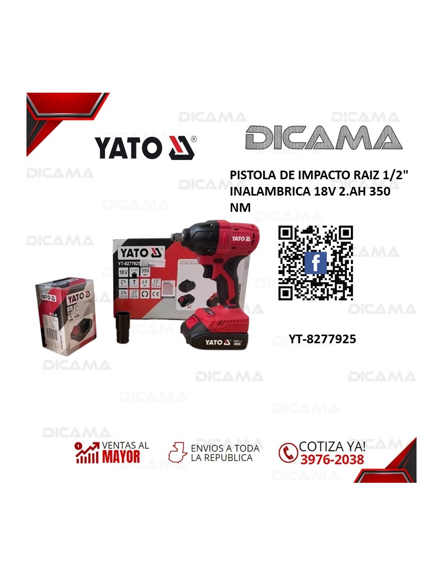 PISTOLA DE IMPACTO RAIZ 1/2" INALAMBRICA 18V 2.AH 350 NM