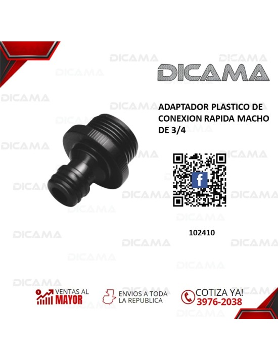ADAPTADOR PLASTICO DE CONEXION RAPIDA MACHO DE 3/4