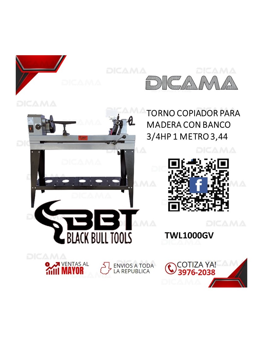 TORNO COPIADOR PARA MADERA CON BANCO 3/4HP 1 METRO 3,44
