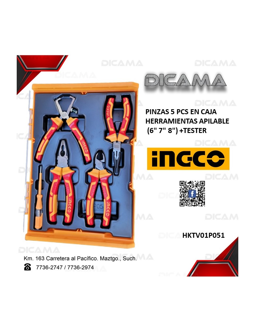 PINZA JUEGO 5 PZAS (6" 7" 8") APILABLE +TESTER
