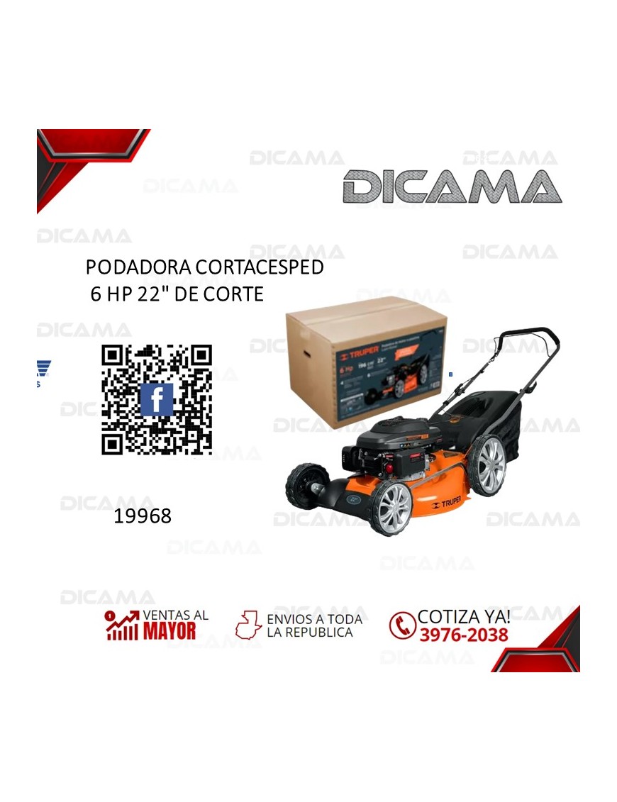 PODADORA CORTA CESPED 6 HP 22" DE CORTE