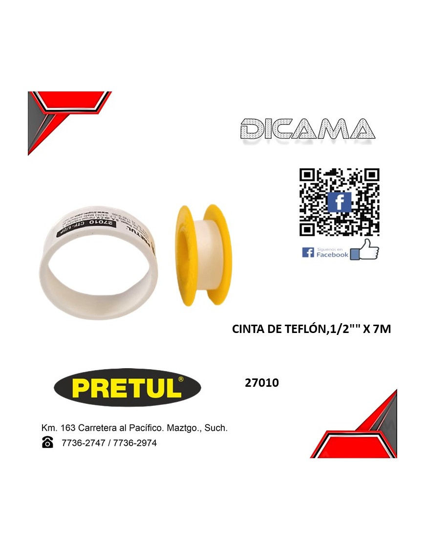 CINTA DE TEFLÓN,1/2"" X 7M