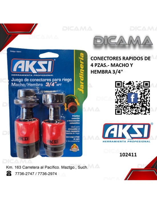 CONECTORES RAPIDOS DE 4 PZAS MACHO Y HEMBRA 3/4"