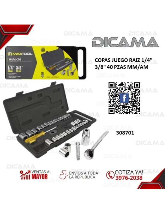 COPAS JUEGO RAIZ 1/4" 3/8" 40 PZAS MM/AM