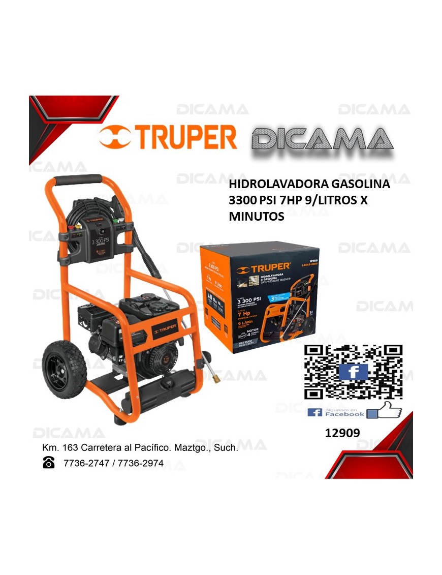 HIDROLAVADORA GASOLINA 3300 PSI 7HP 9/LITROS X MINUTOS