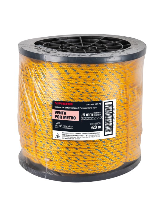 ROLLO DE CUERDA 6MM 1/4 PROLIPILENO AMARILLO