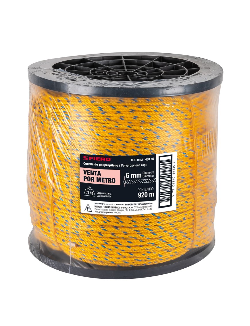 ROLLO DE CUERDA 6MM 1/4 PROLIPILENO AMARILLO
