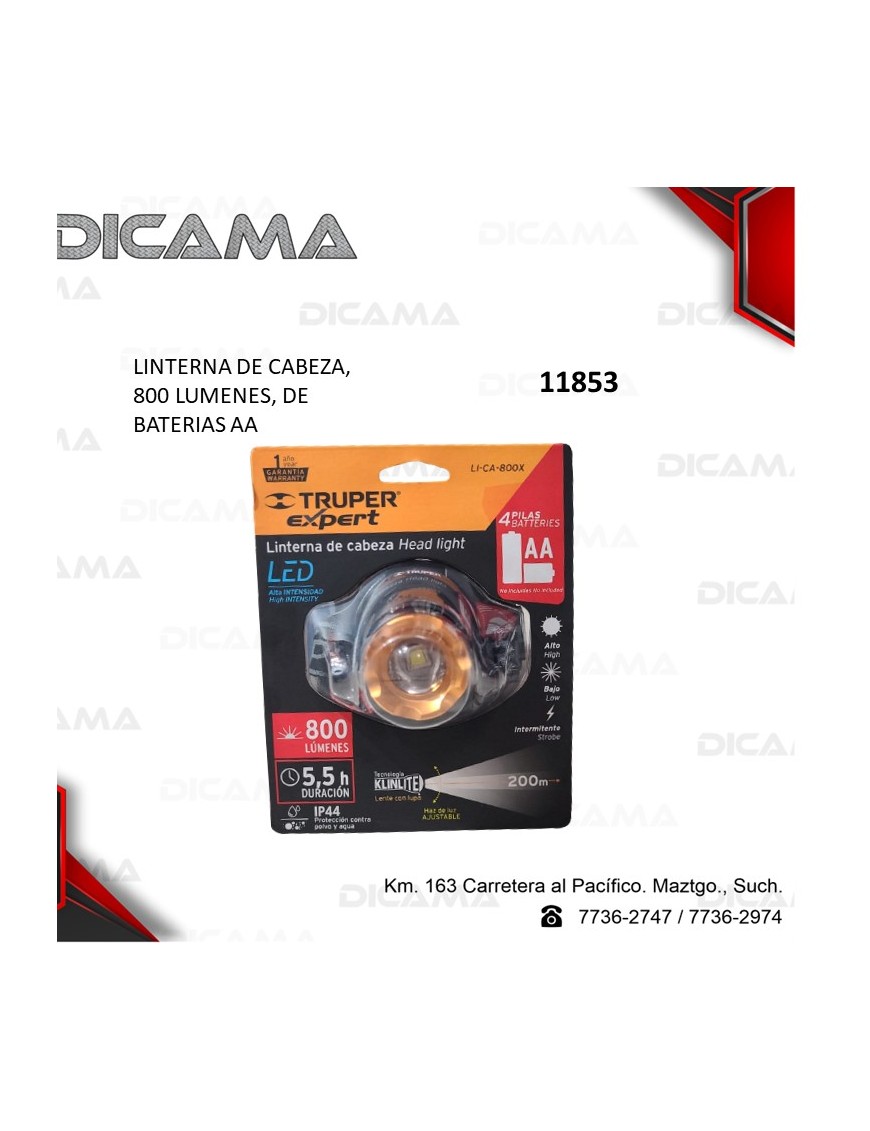 LINTERNA DE LED PARA CABEZA 800 LUMENES 4 BATERIAS